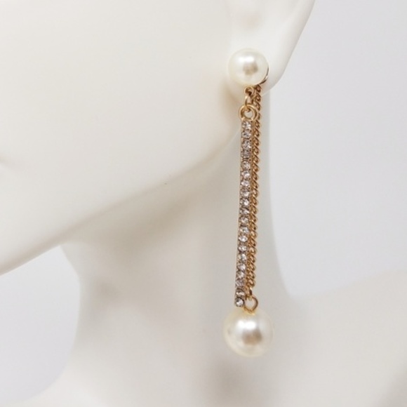 Pave ball and chain pearl earrings - Picture 2 of 3